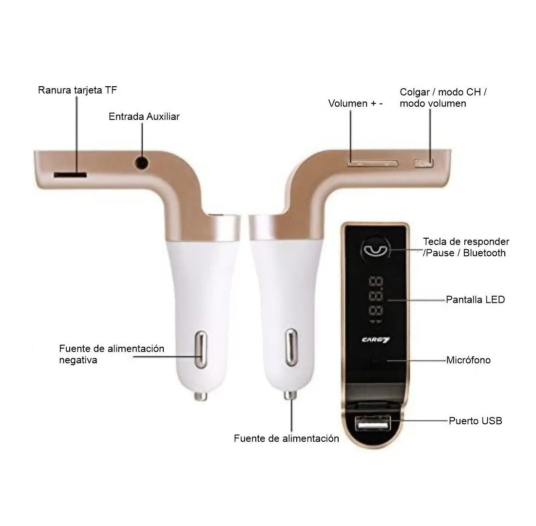 TRANSMISSOR CARRO CARG 7 USB AUX BLUETOOTH